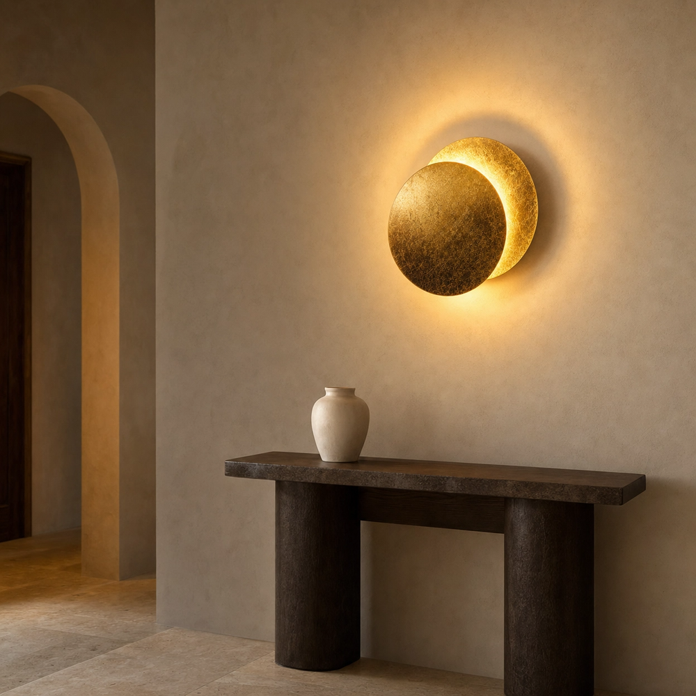 Eclipse – Midcentury Iron Wall Sconce Gold Leaf Finish